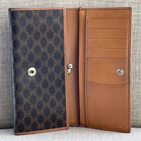 CELINE C Macadam Long Bifold Wallet Card Holder Leather Clutch Purse Made in Ita - Picture 2 of 12